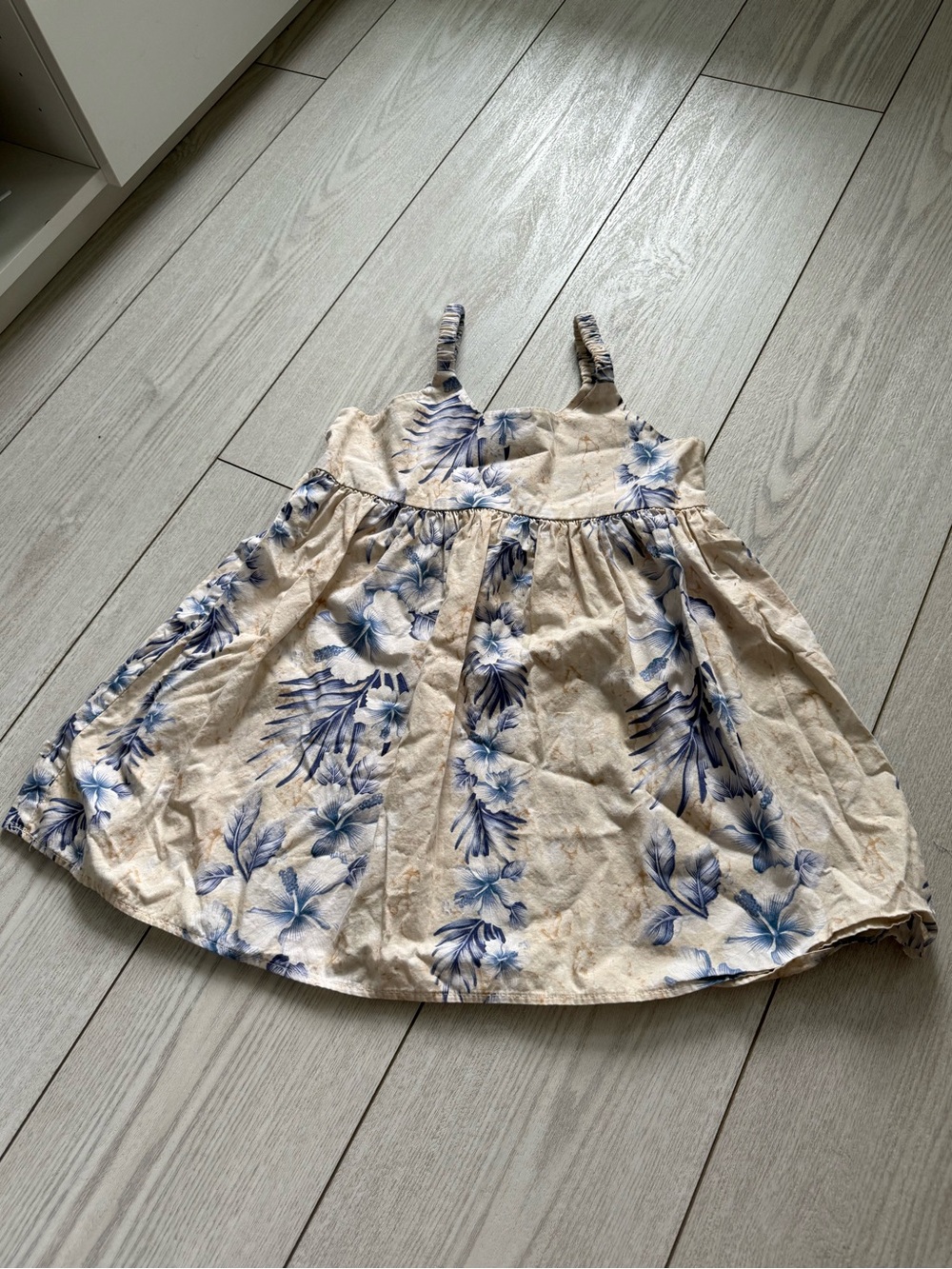 Milson Hawaii girls 6 tropical floral dress blue beige 100% cotton vacay summer